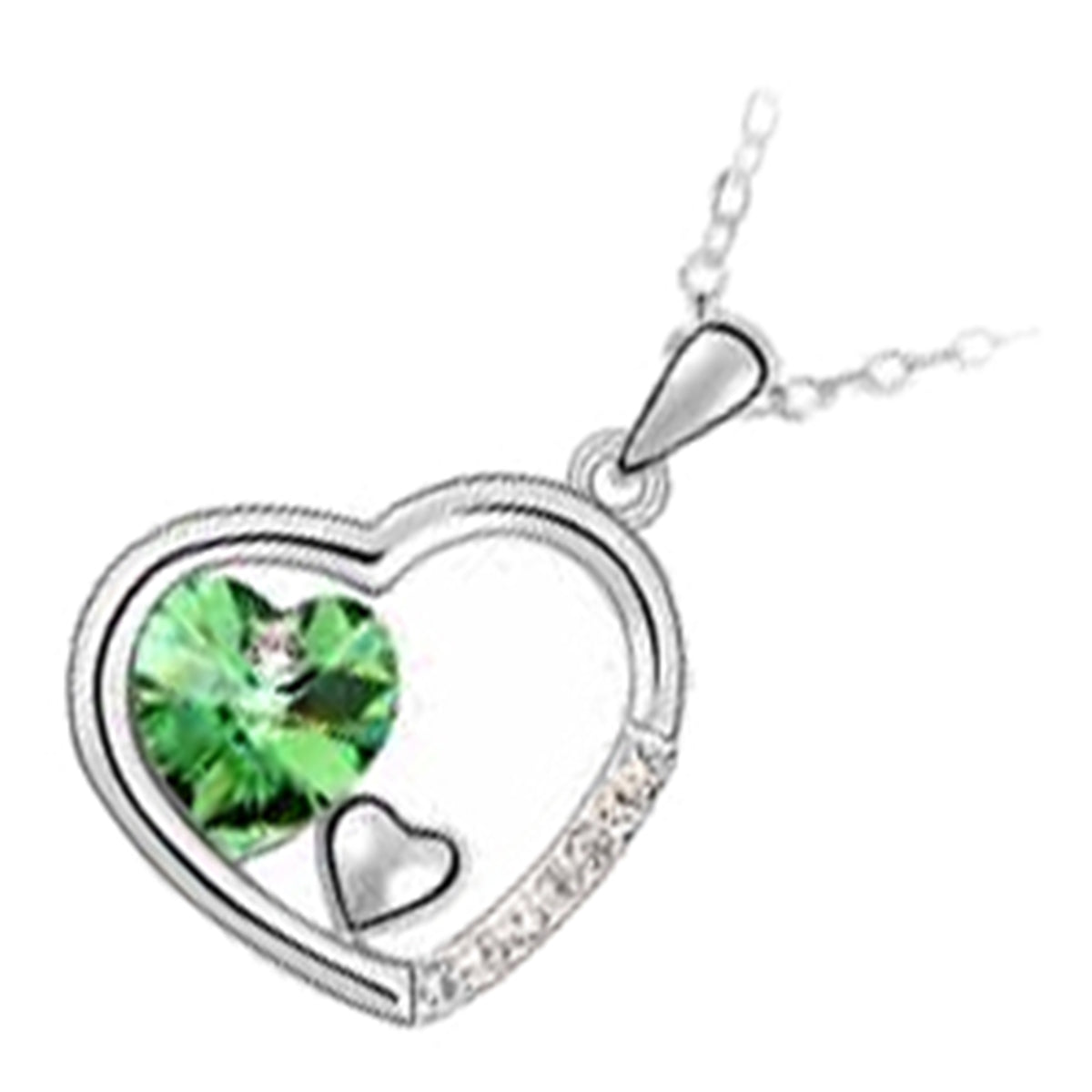925 Sterling Silver Coated Heart Pendant Necklace with Crystal and Solid Small Heart