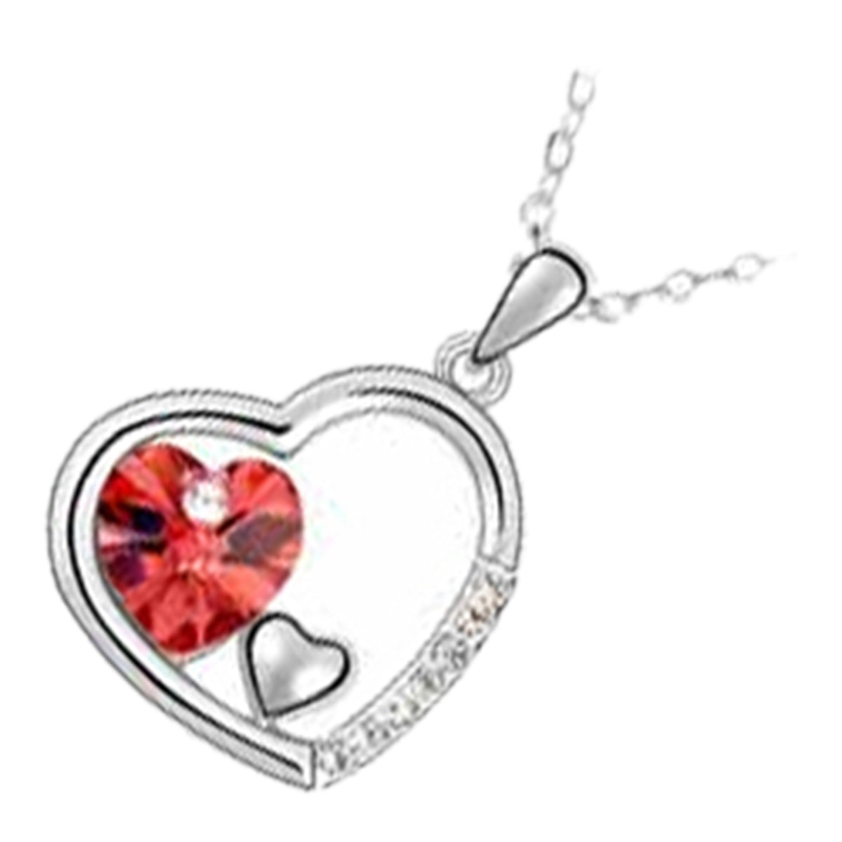 925 Sterling Silver Coated Heart Pendant Necklace with Crystal and Solid Small Heart