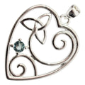 925 Sterling Silver Filigree Heart Pendant Necklace with Celtic Trinity Knot and Stone