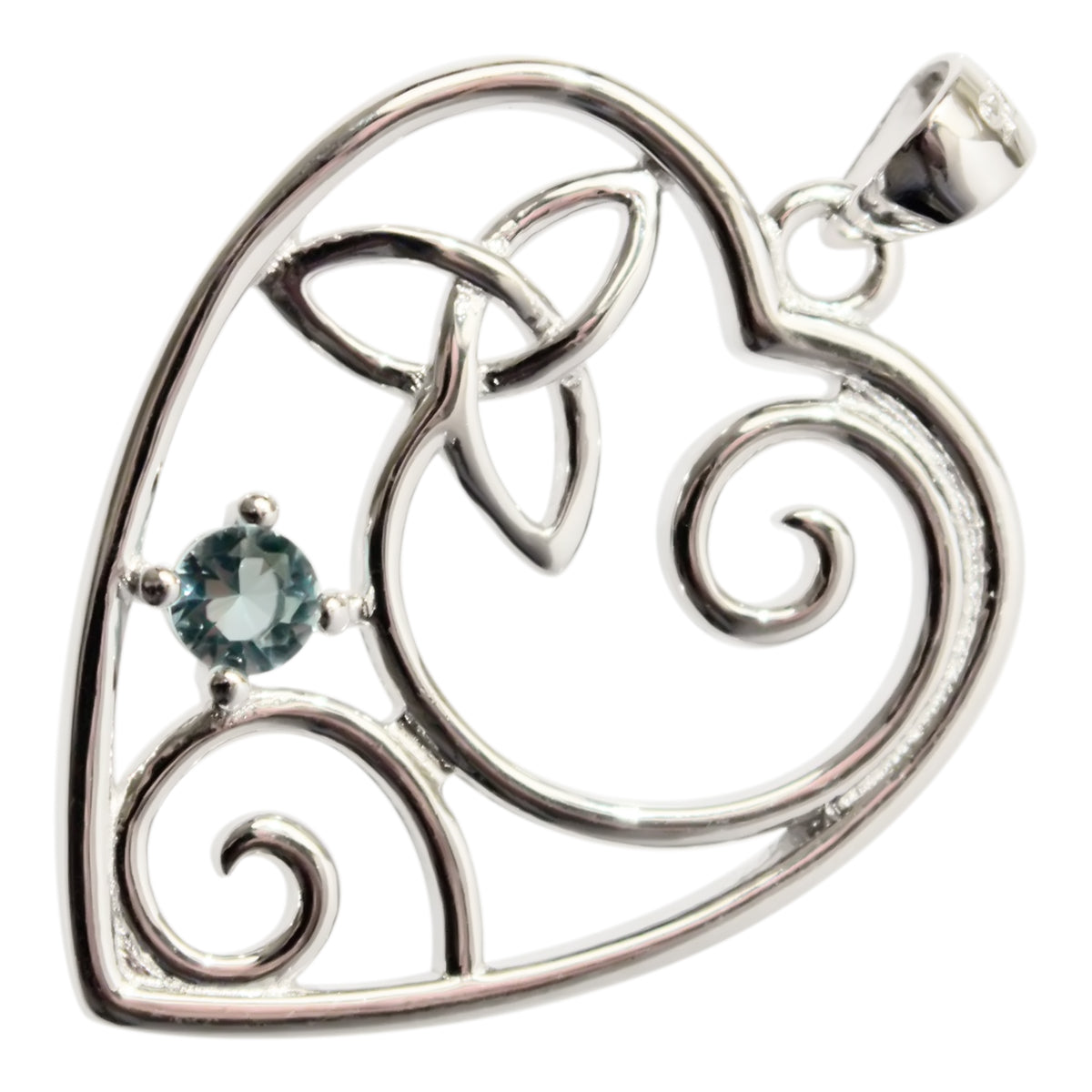925 Sterling Silver Filigree Heart Pendant Necklace with Celtic Trinity Knot and Stone