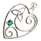 925 Sterling Silver Filigree Heart Pendant Necklace with Celtic Trinity Knot and Stone