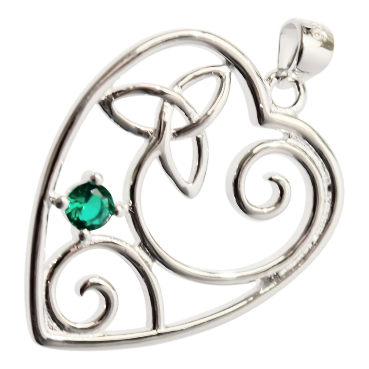 925 Sterling Silver Filigree Heart Pendant Necklace with Celtic Trinity Knot and Stone