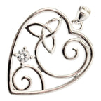 925 Sterling Silver Filigree Heart Pendant Necklace with Celtic Trinity Knot and Stone