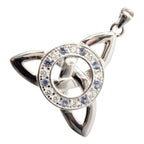 925 Sterling Silver Pendant Necklace with Celtic Trinity Knot and Circle Paved with Stones