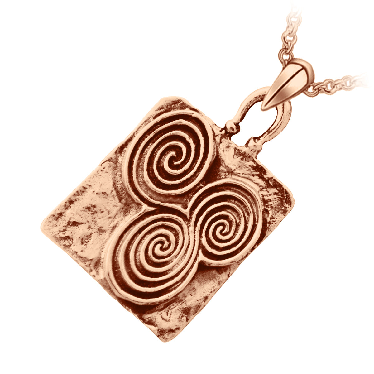 Celtic Newgrange Triple Circle Spirals Necklace in Precious Metal Coated Square Pendant