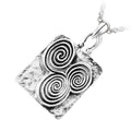 Celtic Newgrange Triple Circle Spirals Necklace in Precious Metal Coated Square Pendant