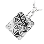 Celtic Newgrange Triple Circle Spirals Necklace in Precious Metal Coated Square Pendant