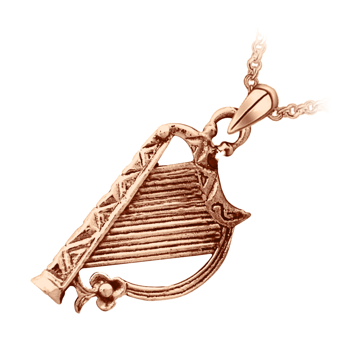 Precious Metal Coated Celtic Harp Pendant Necklace