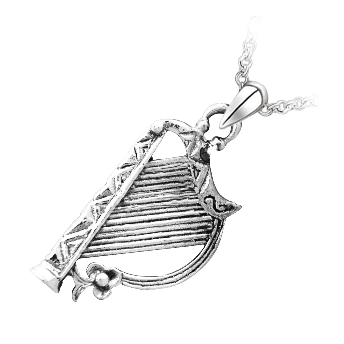 Precious Metal Coated Celtic Harp Pendant Necklace
