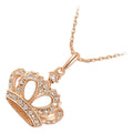 Precious Metal Coated Queen Crown Pendant Necklace Adorned with Diamond Clear Crystals