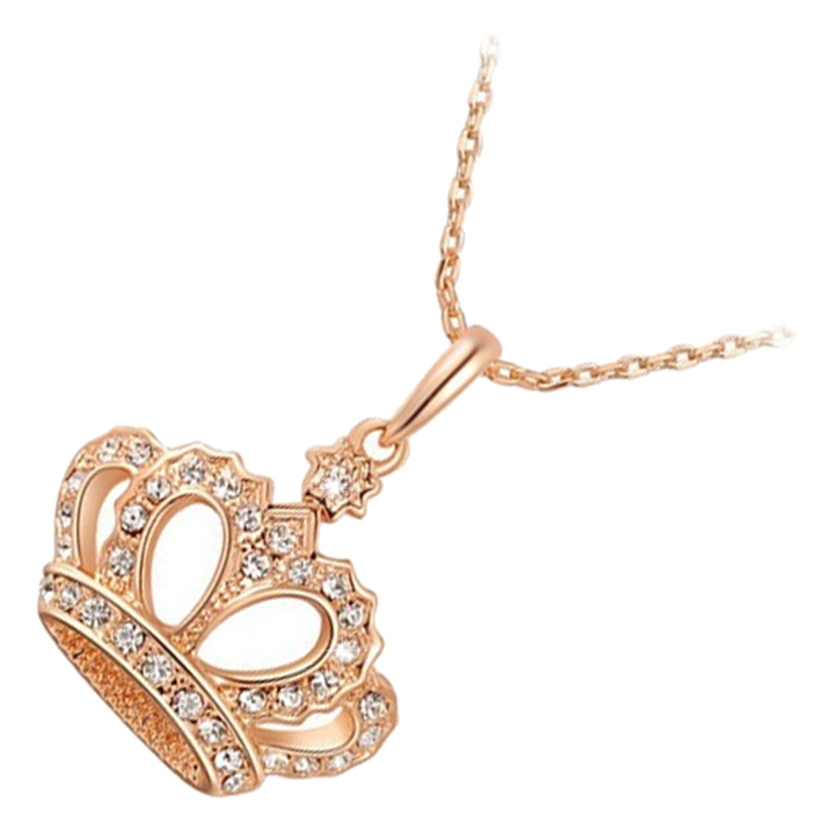 Precious Metal Coated Queen Crown Pendant Necklace Adorned with Diamond Clear Crystals