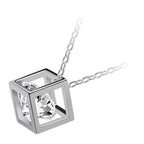 Precious Metal Coated Round Cut Clear CZ Stone Pendant Necklace with Intricate Cube Design