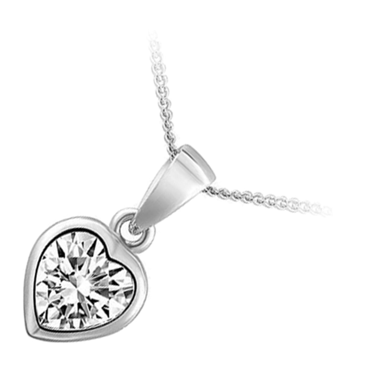 Precious Metal Coated Heart Shaped Sparkling AAA Clear CZ Crystal Pendant Necklace