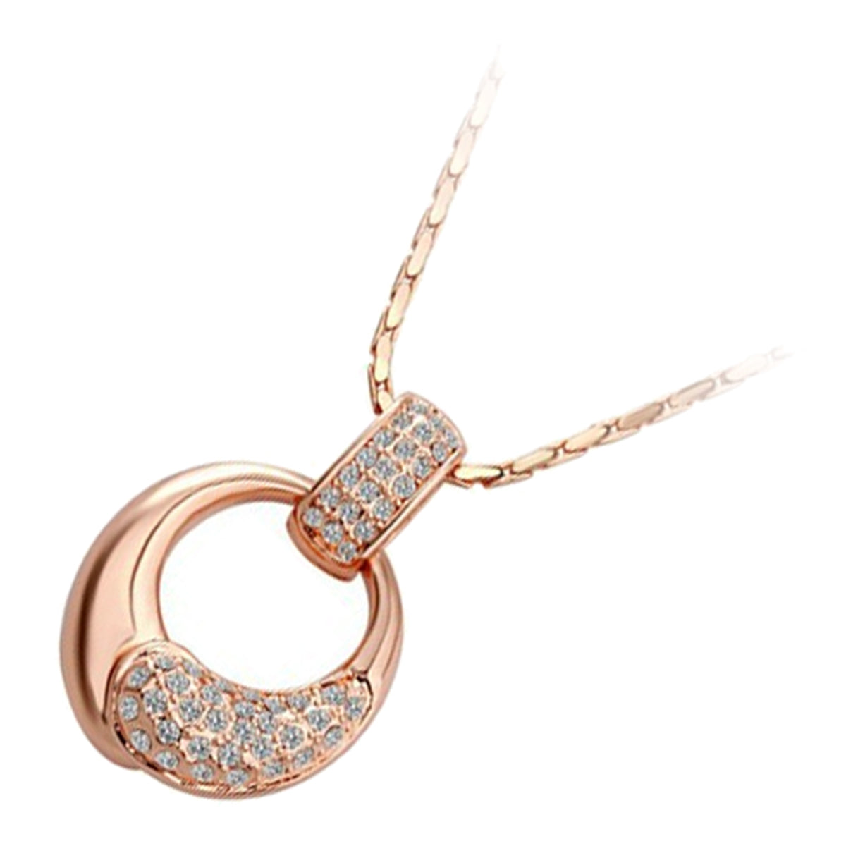 Precious Metal Coated Circle Pendant Necklace Graced with Sparkling Diamond Clear Crystals