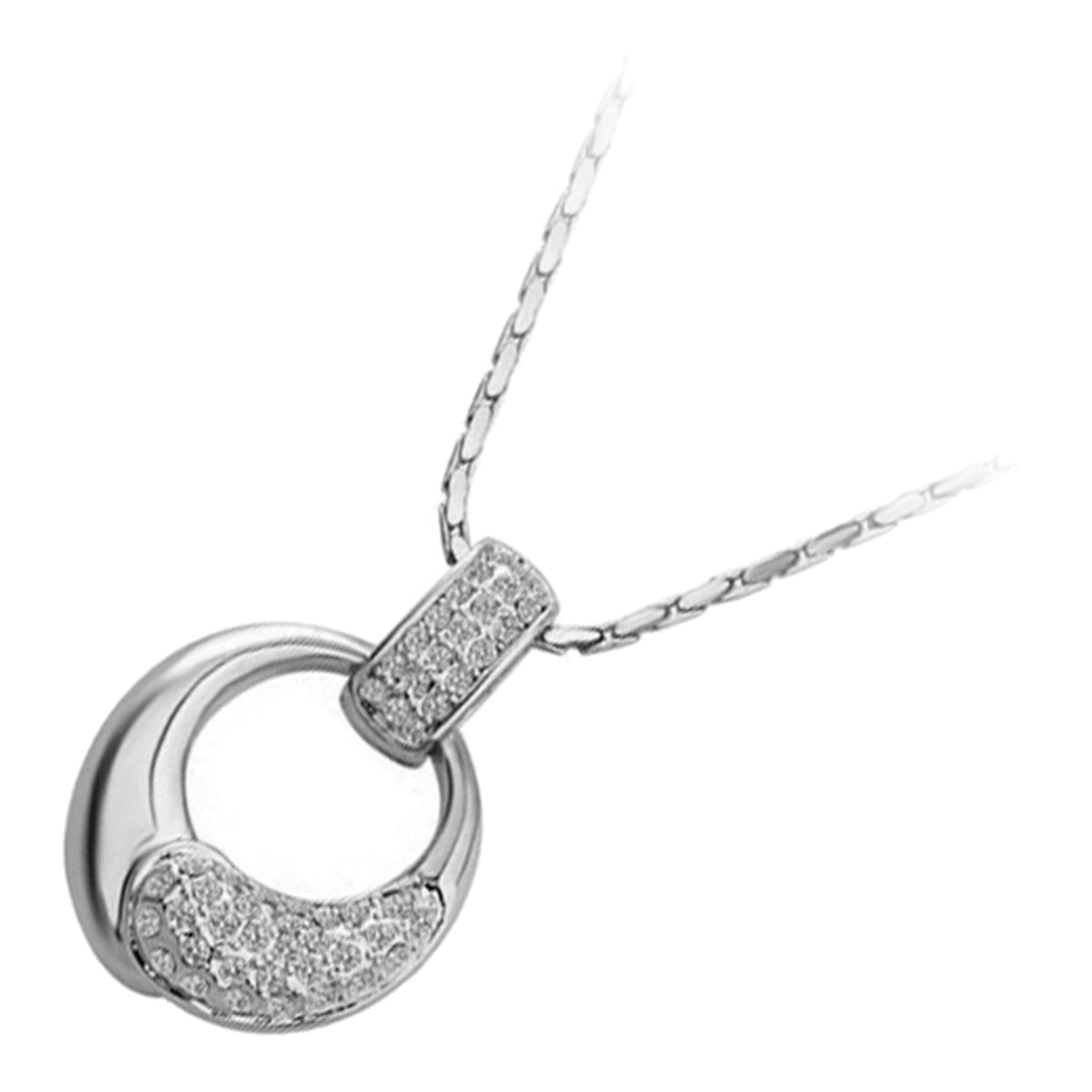 Precious Metal Coated Circle Pendant Necklace Graced with Sparkling Diamond Clear Crystals