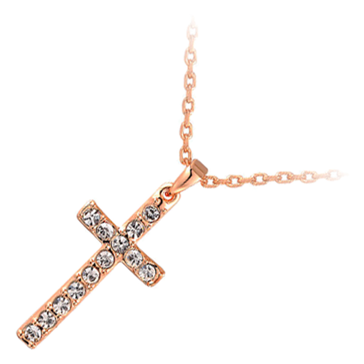 Precious Metal Coated Cross Pendant Necklace Adorned with Brilliant Clear Stones