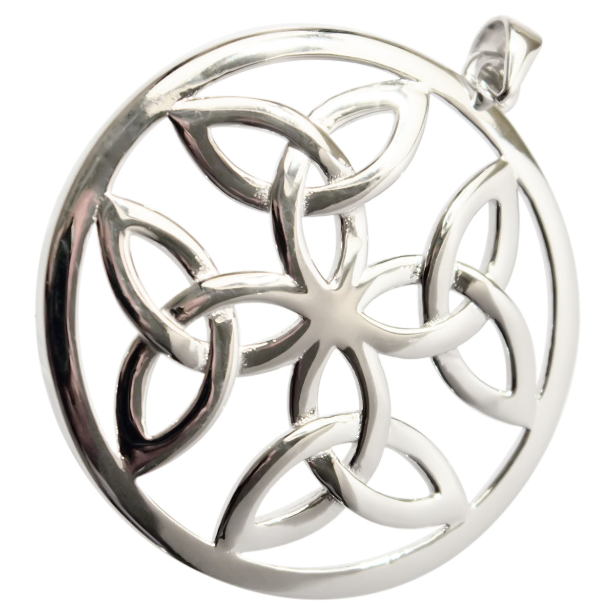 Circle Pendant Necklace with Celtic Trinity Knots Inside in 925 Sterling Silver or Precious Metal Coated