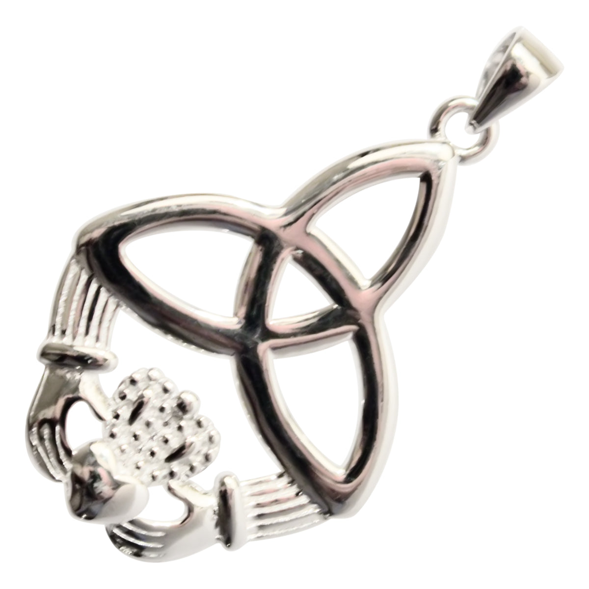 Celtic Trinity Knot and Irish Claddagh Pendant Necklace in 925 Sterling Silver or Precious Metal Coated