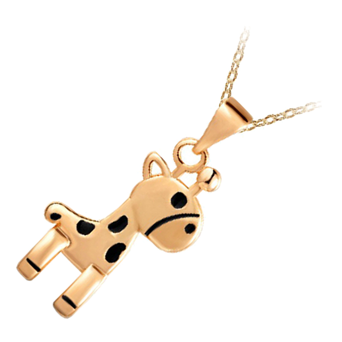 Precious Metal Coated Black Dotted Giraffe Shaped Animal Pendant Necklace