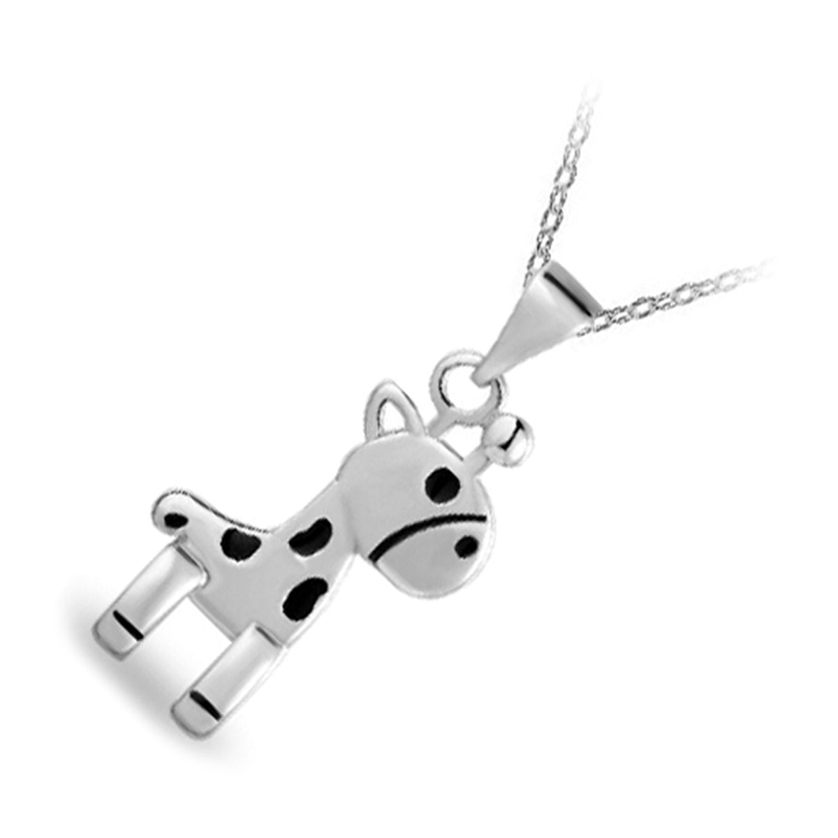 Precious Metal Coated Black Dotted Giraffe Shaped Animal Pendant Necklace