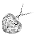 Precious Metal Coated Filigree Heart Pendant Necklace with Sparkling Diamond Clear Crystals