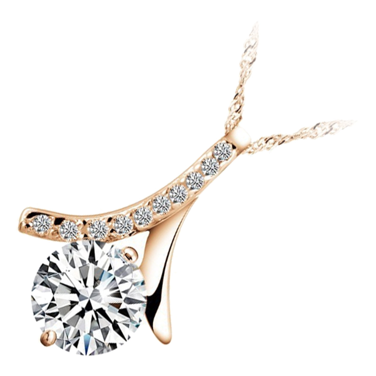 Precious Metal Coated Floral Design Pendant Necklace with Sparkling AAA Zircon Round Crystal Berry and White Stone Accents