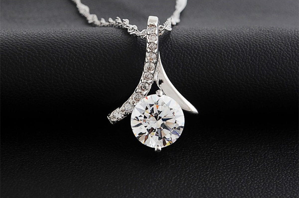 Precious Metal Coated Floral Design Pendant Necklace with Sparkling AAA Zircon Round Crystal Berry and White Stone Accents - 18ct White Gold