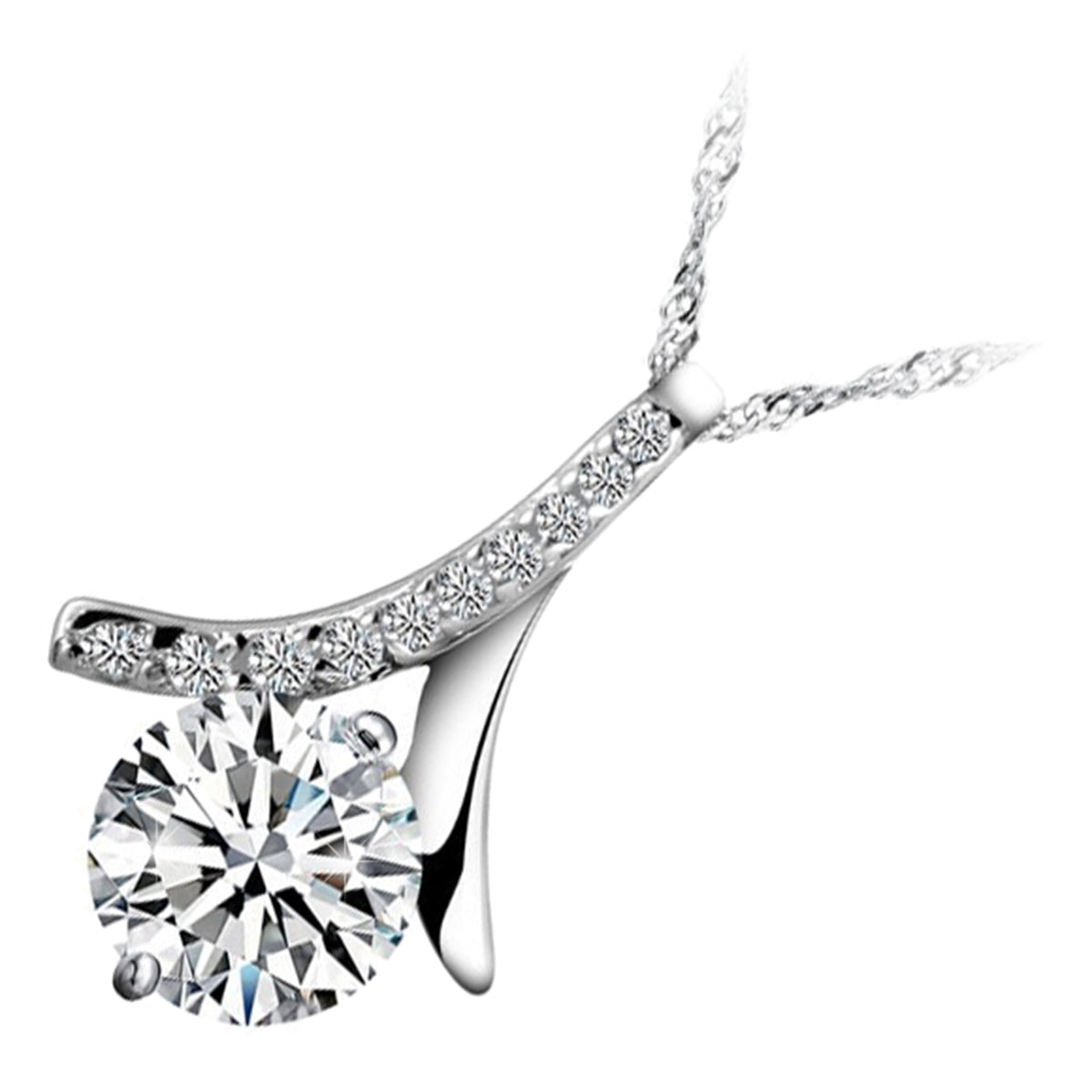 Precious Metal Coated Floral Design Pendant Necklace with Sparkling AAA Zircon Round Crystal Berry and White Stone Accents