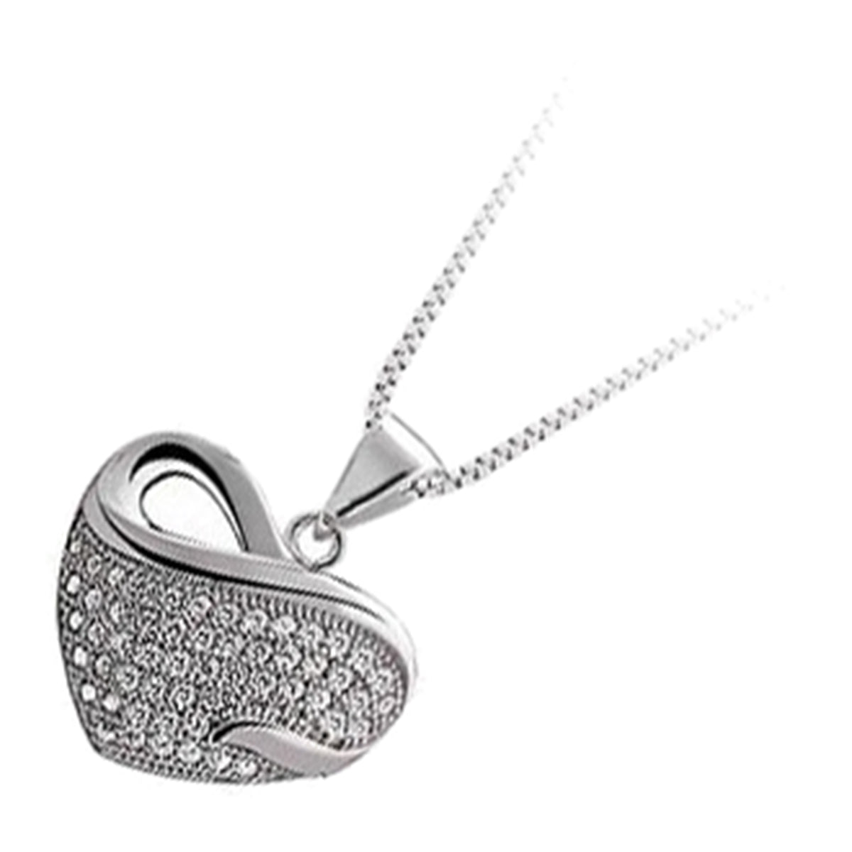 Precious Metal Coated Heart Pendant Necklace Paved with Sparkling White CZ Stones
