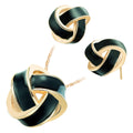 18K Yellow Gold Coated Jewellery Set Pendant Necklace and Earrings with Knot and Stripe Unusual Design