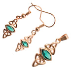 18K Rose Gold Coated Double Celtic Trinity Knot Jewellery Set Navette Cut Stone Earrings and Pendant Necklace