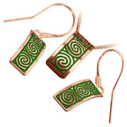 Jewellery Set Earrings and Pendant Necklace with 18K Rose Gold Coated 925 Sterling Silver Rectangular Celtic Newgrange Spirals in Enamel