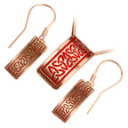 Jewellery Set Earrings and Pendant Necklace with 18K Rose Gold Coated 925 Sterling Silver Rectangular Celtic Trinity Knots in Enamel