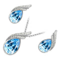 18K White Gold Coated Jewellery Set Pendant Necklace and Earrings with Inlay Crystal 2 Bands Graced with White Stones Water Drop Shaped