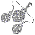 18K White Gold Coated Jewellery Set Celtic Trinity Knot Paved with Zircon Stones Unusual Claddagh Love Earrings and Pendant Necklace