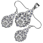 18K White Gold Coated Jewellery Set Celtic Trinity Knot Paved with Zircon Stones Unusual Claddagh Love Earrings and Pendant Necklace