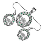 18K White Gold Coated Jewellery Set Claddagh Circle Earrings and Pendant Necklace Jeweled with Cubic Zirconia Stones