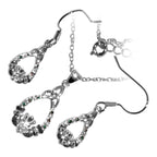 18K White Gold Coated Jewellery Set Claddagh Adorned with CZ Stones and Celtic Trinity Knot Atop Unique Teardrop Earrings and Pendant Necklace