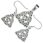 18K White Gold Coated Jewellery Set Celtic Trinity Knot Interlaced with Circle Ornated with CZ Stones Earrings and Pendant Necklace