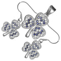 18K White Gold Coated Jewellery Set Shamrock Flower Dewed with Zircon Stones Earrings and Pendant Necklace