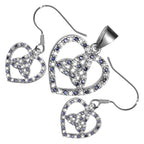 18K White Gold Coated Jewellery Set Celtic Trinity Knot Inside Heart Ornated with Zircon Stones Unusual Love Earrings and Pendant Necklace