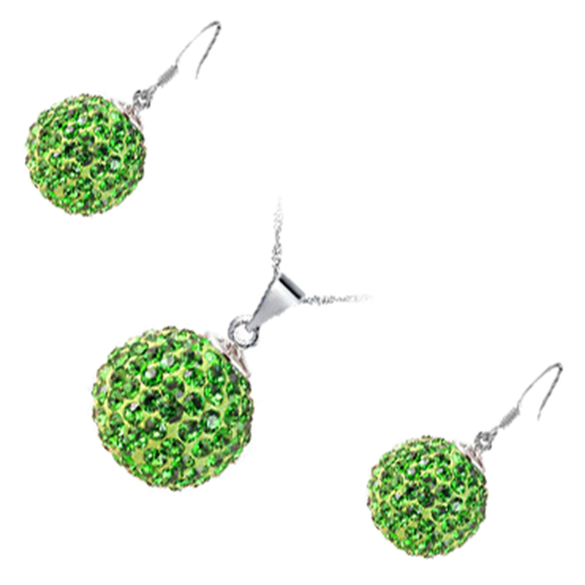Jewellery Set 925 Sterling Silver Coated Pendant Necklace and Earrings Adorned with Sparkling Crystal Balls