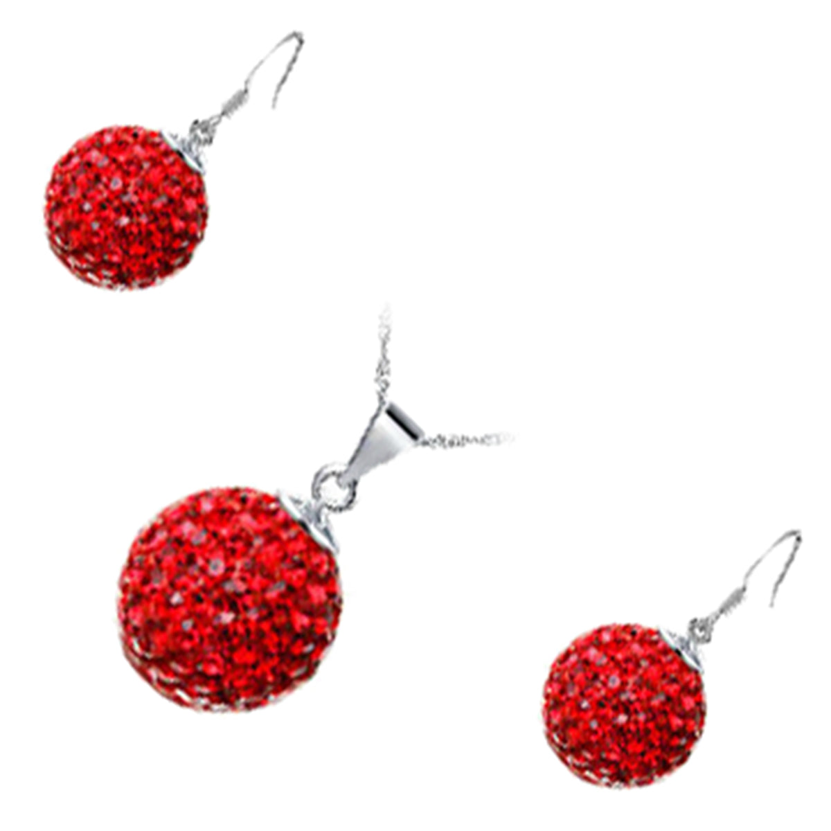 Jewellery Set 925 Sterling Silver Coated Pendant Necklace and Earrings Adorned with Sparkling Crystal Balls