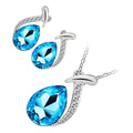 Jewellery Set 925 Sterling Silver Coated Pendant Necklace and Earrings with Water Drop Sparkling Crystal Under Band Paved with Stones