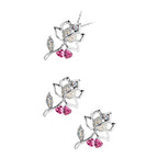 Jewellery Set 925 Sterling Silver Coated Pendant Necklace and Earrings Rose Flower Embellished with Stones and Crystal Leaf