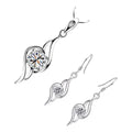 Jewellery Set 925 Sterling Silver Coated Pendant Necklace and Earrings Double Spiral Design Graced with Sparkling AAA Zircone Crystal