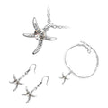 Jewellery Set 925 Sterling Silver Coated Bracelet Earrings and Pendant Necklace Starfish Adorned with Stone and Paved Crystals