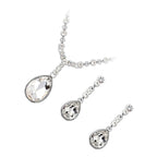 Jewellery Set 925 Sterling Silver Coated Pendant Necklace and Earrings Teardrop Sparkling Crystal Pendant on Chain Graced with Round Stones