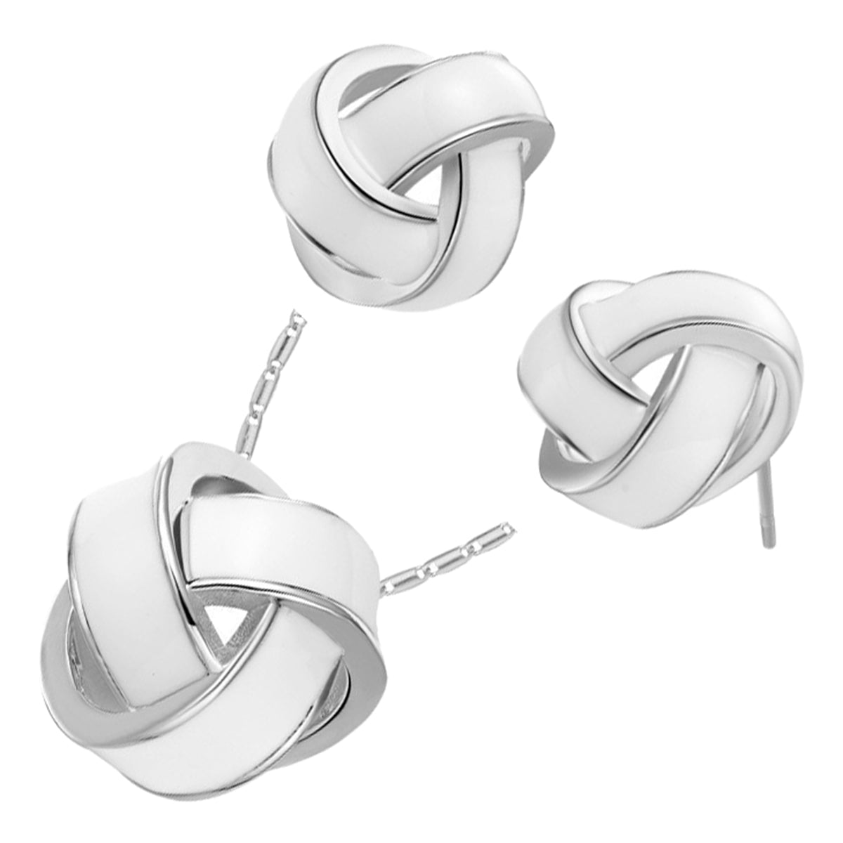 Jewellery Set 925 Sterling Silver Coated Pendant Necklace and Earrings Knot with Stripe Unusual Design