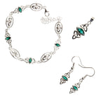 Jewellery Set 18K White Gold Coated Claddagh and Celtic Trinity Knot Graced with Marquise Crystal Links Bracelet, Earrings and Pendant Necklace
